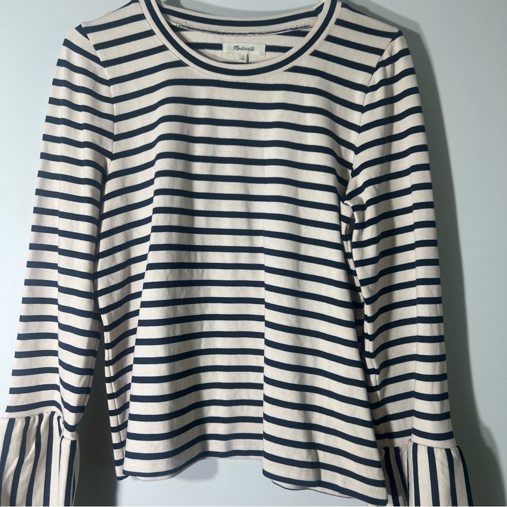 Madewell Stripe-Play Ruffle Cuff Top Large - Picture 5 of 7